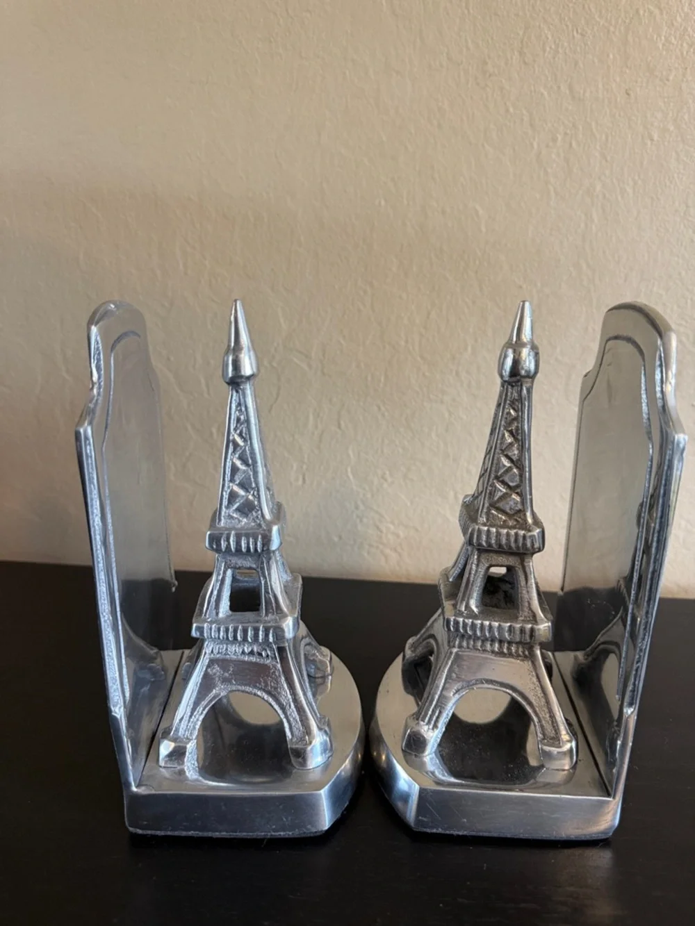 Vintage Style Silver Eiffel Tower Metal Bookends Set Heavy Weighted Paris Decor